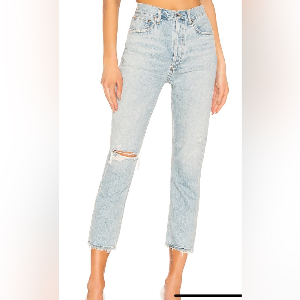 Agolde Riley High Rise Straight Crop Jean in Shatter size 27.